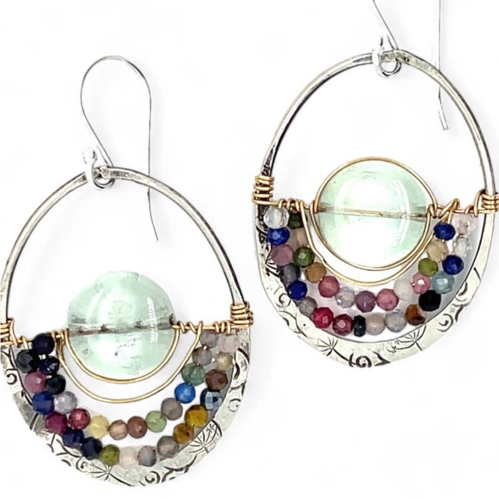 Mixed Gemstone Hoop Earrings